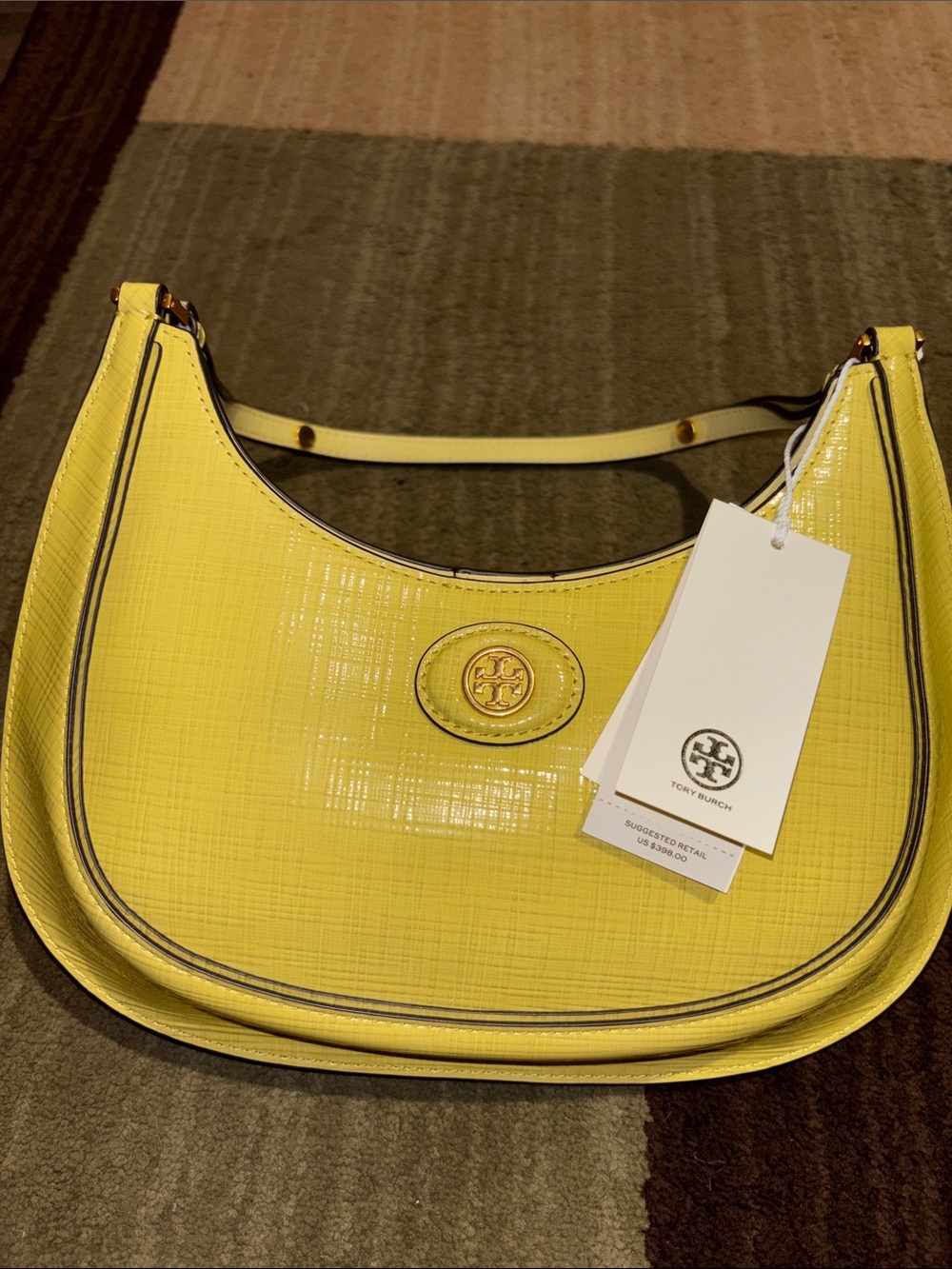 Tory Burch Yellow Patent Shoulder Hobo with Logo Medallion